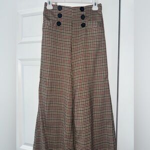 Plaid High-Waisted Wide-Leg Pants.